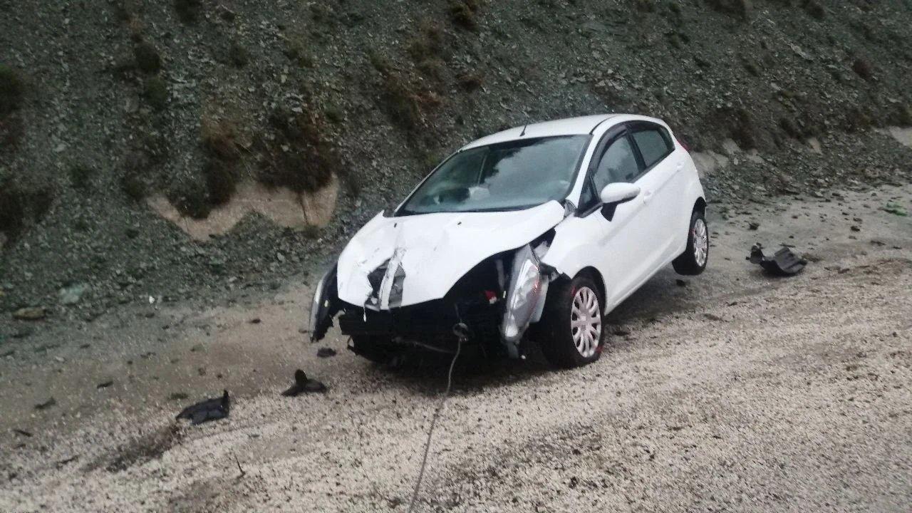 Kontrolden çıkan otomobil yol kenarındaki tabelaya çarptı: 2 yaralı