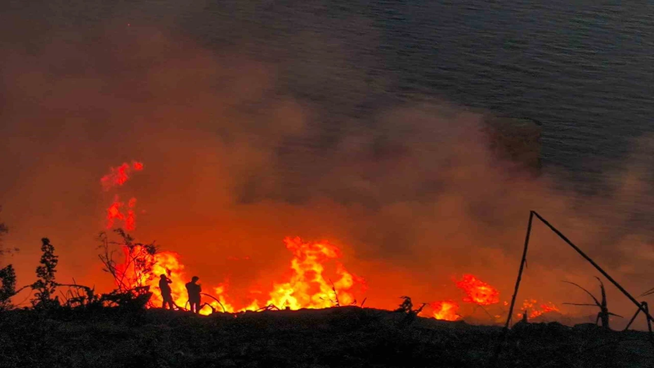 Muz bahçesinde çıkıp makilik alana sıçrayan yangın 5 saatte kontrol altına alındı
