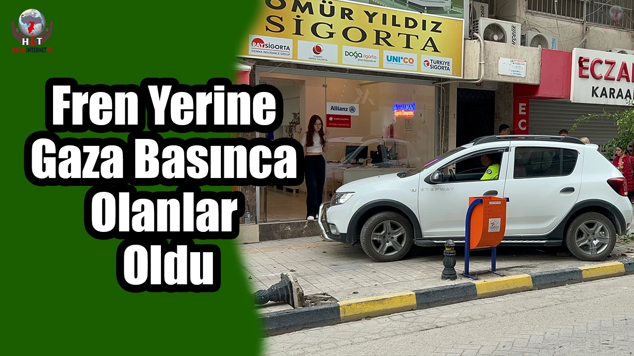 Fren yerine gaza basınca kaldırıma çıktı