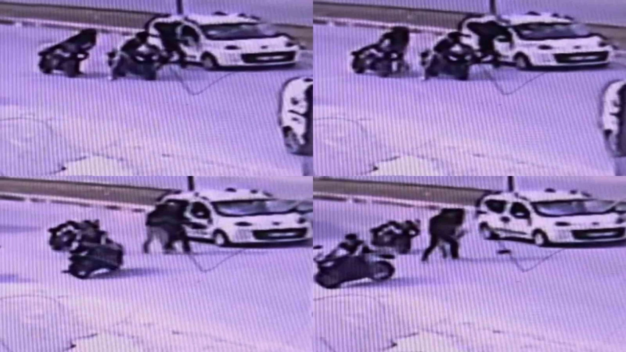 Kaskla tartıştığı sürücünün aracına zarar verdi: O anlar kamerada