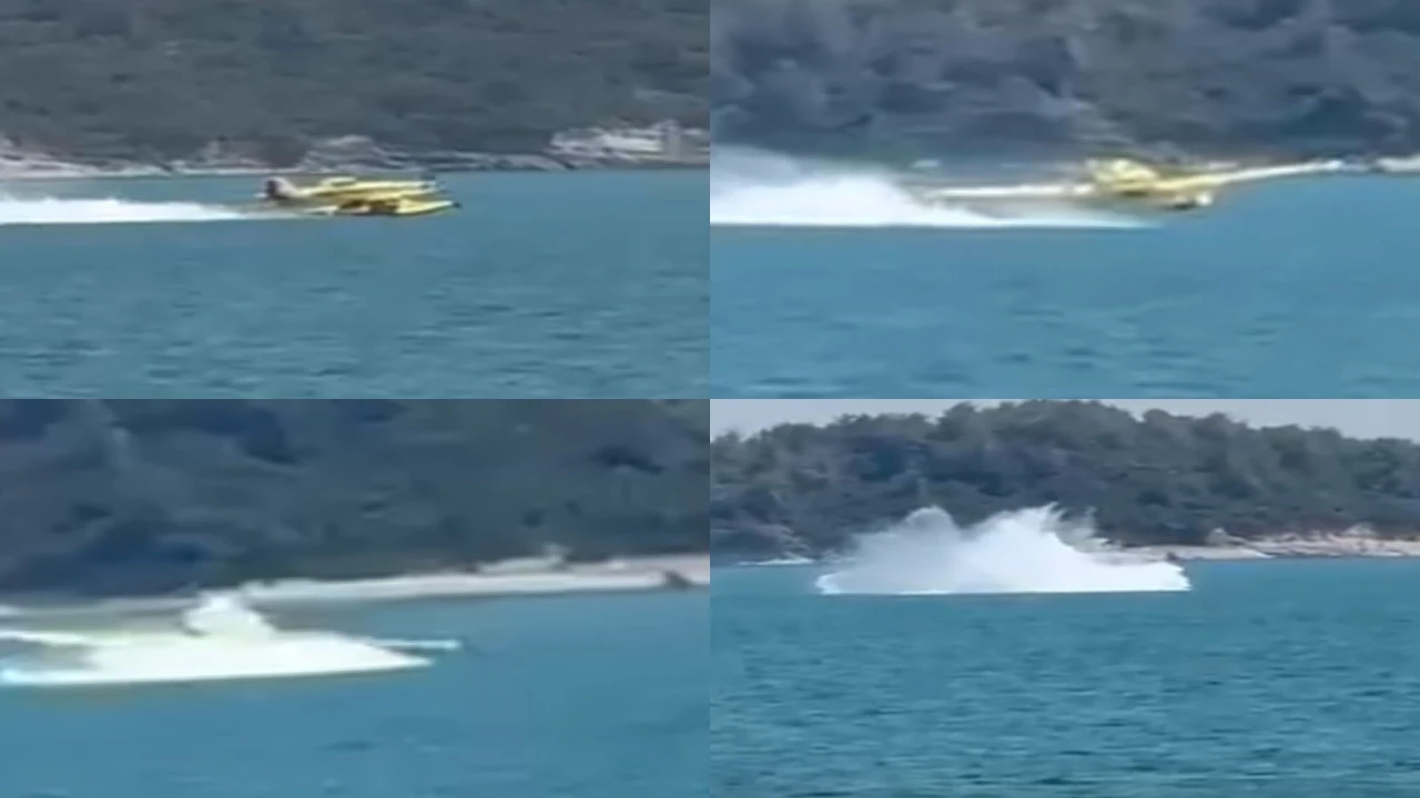 Adanada uçağın suya düşme anı kamerada