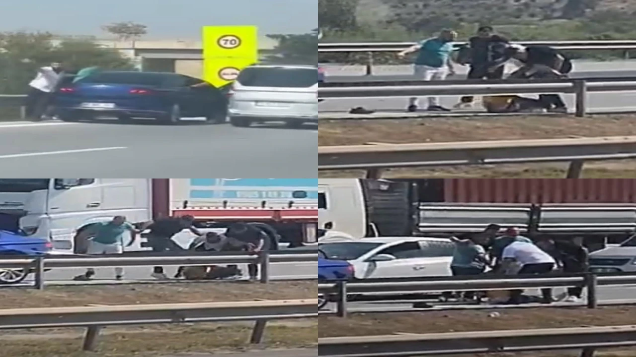 Otoyolda sürücü önce dövüldü sonra suyla ayıtılmaya çalışıldı: O anlar kamerada