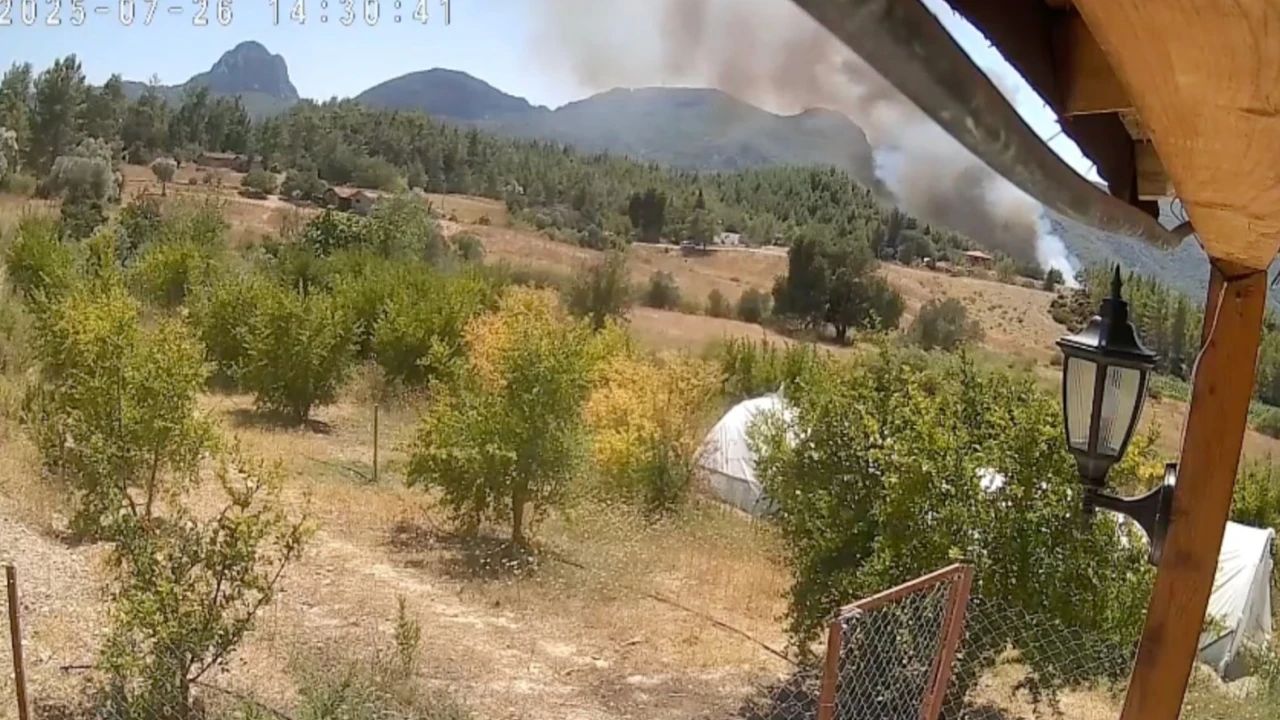 Antalyada 3 ev, 4 ahırın yandığı orman yangınının başladığı an güvenlik kamerasında