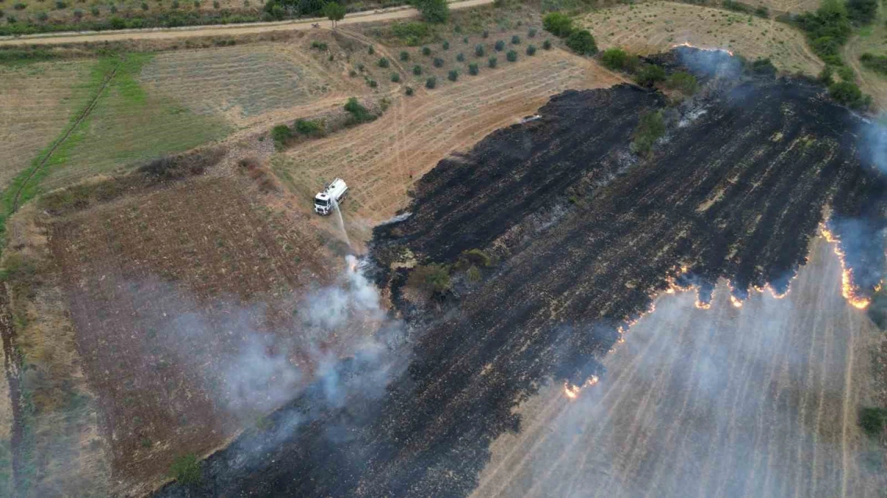 Osmaniyede anız yangını dron ile görüntülendi
