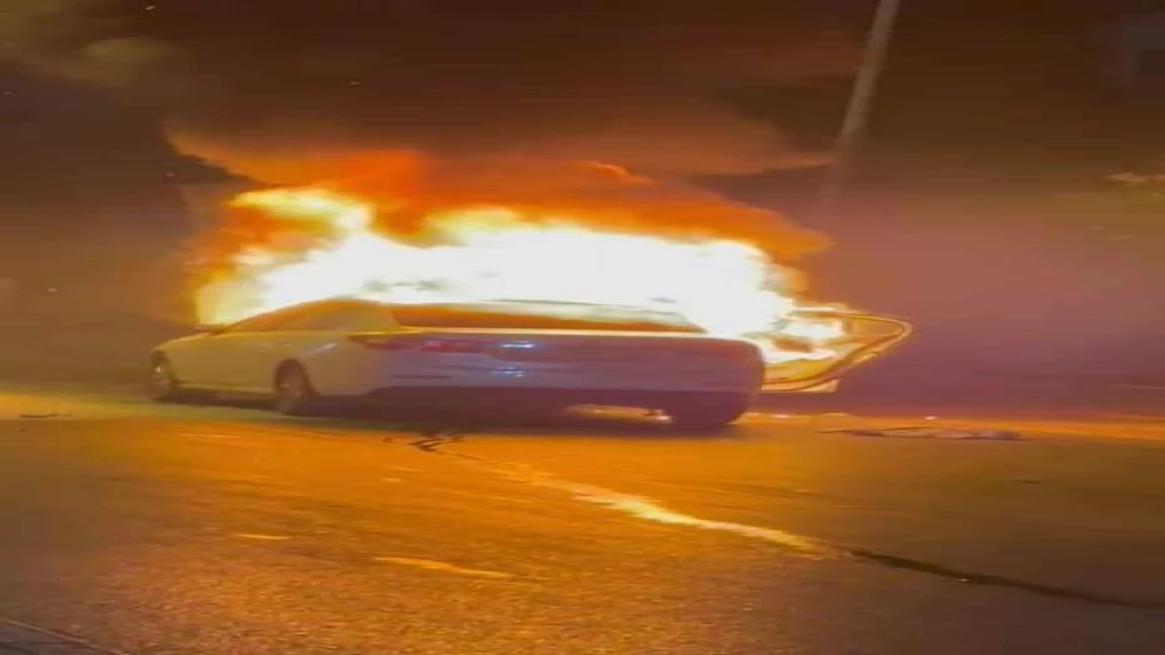 Seyir halindeyken yanmaya başlayan otomobil alev topuna döndü