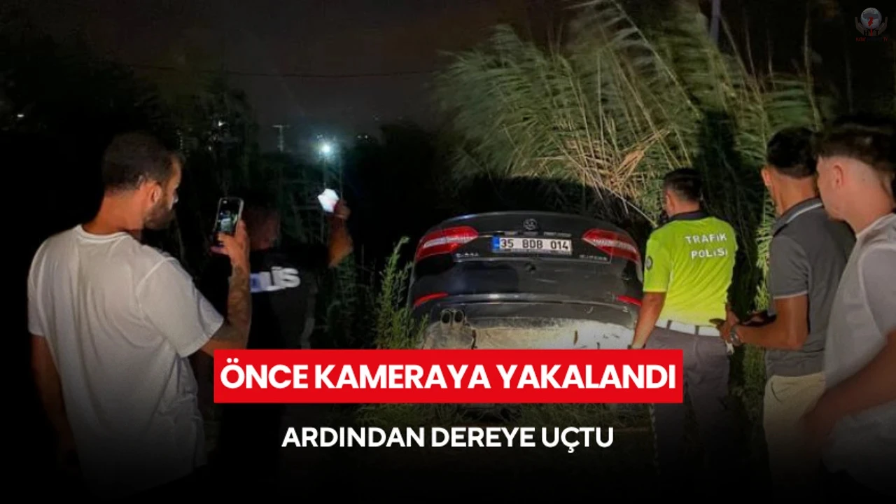 Drift atarken kameraya yakalanan sürücü dereye uçtu