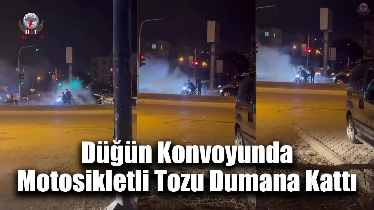 Düğün konvoyunda kırmızı ışığı fırsat bilen motosikletli tozu dumana kattı