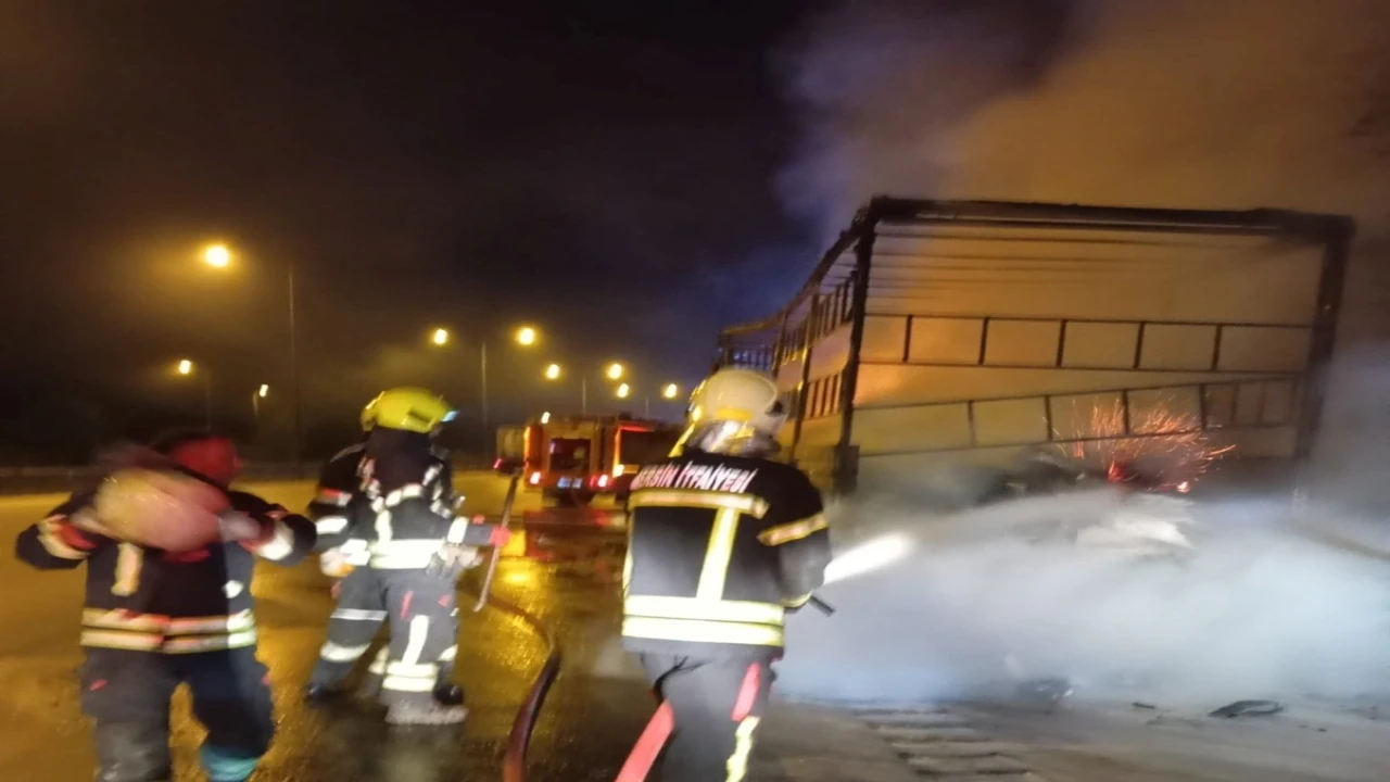 Kuruyemiş yüklü tır alev alev yandı