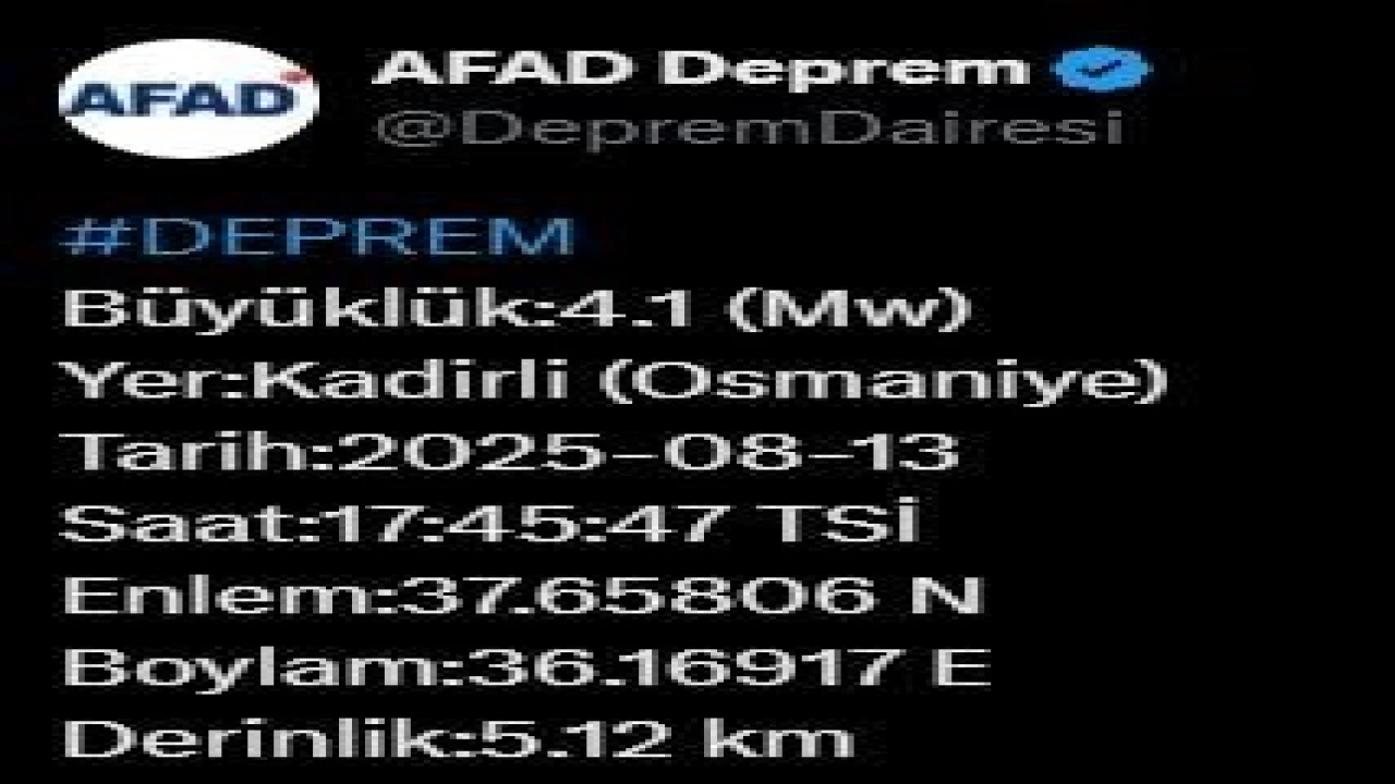 Osmaniyede 4.1 büyüklüğünde deprem