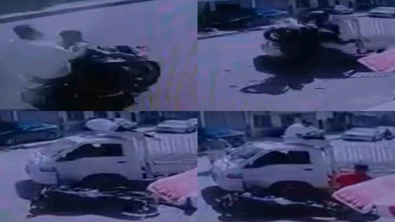 Kaza anları kamerada: Motosikletteki yolcu araç üstünde kaldı