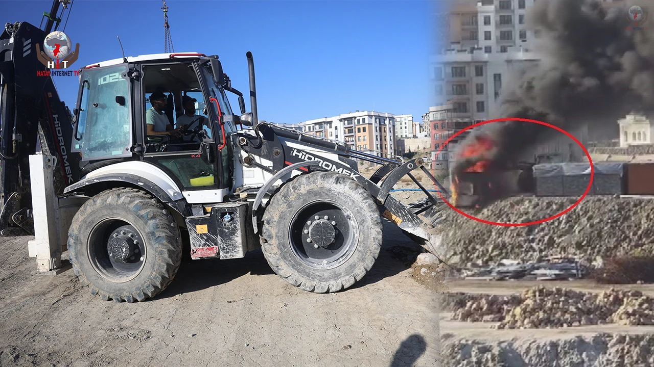 Alevlerin arasına dalan operatör, konteyneri uçurumdan yuvarladı