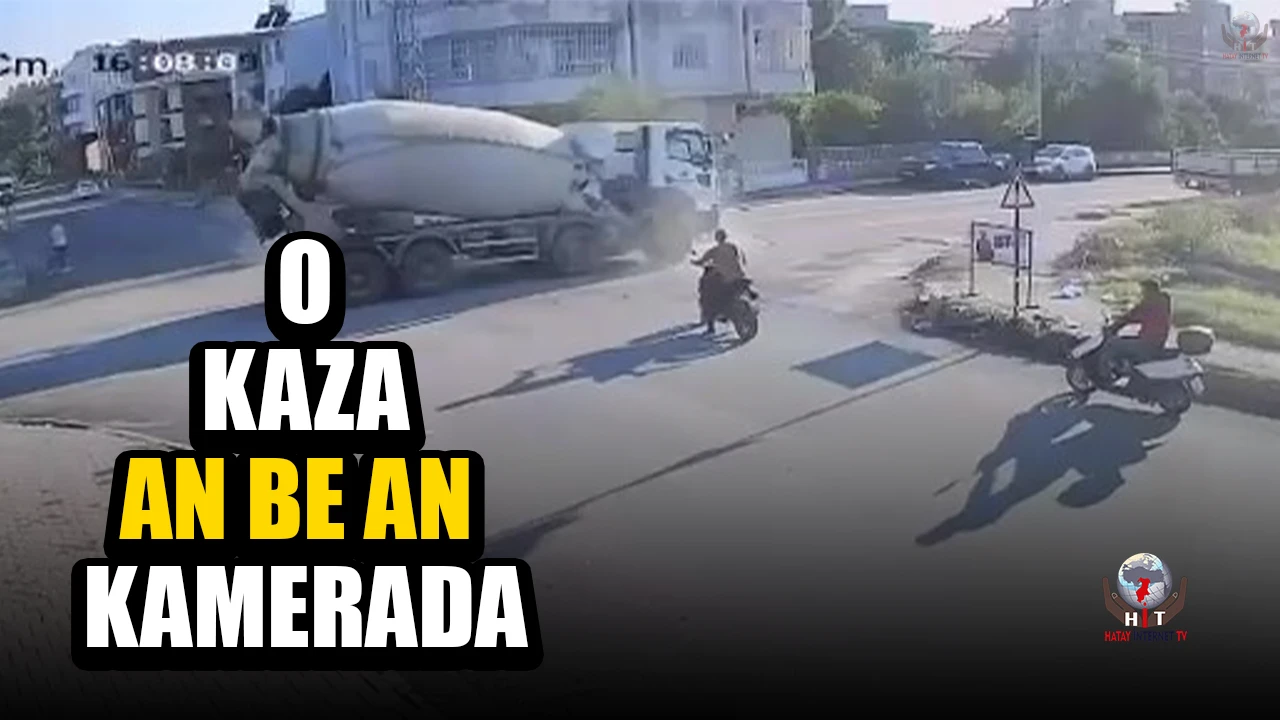 Beton mikseriyle otomobilin çarpıştığı kaza kamerada