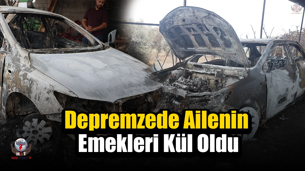 Otluk alanda çıkıp samanlığa sıçrayan yangında, tarım aletleri ve otomobilleri yanan depremzede ailenin emekleri kül oldu