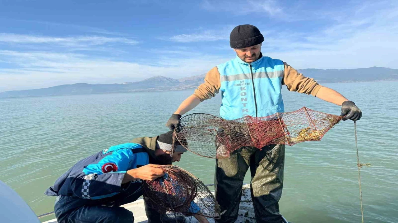 Eğirdir Gölünde 300 kaçak kerevit pinteri ele geçirildi