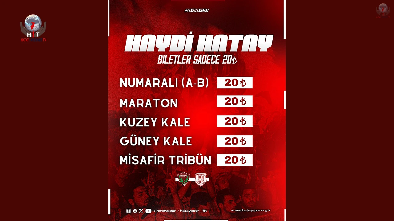 Hatayspor’un Pendikspor maçı biletleri 20 TL’den satışa çıktı