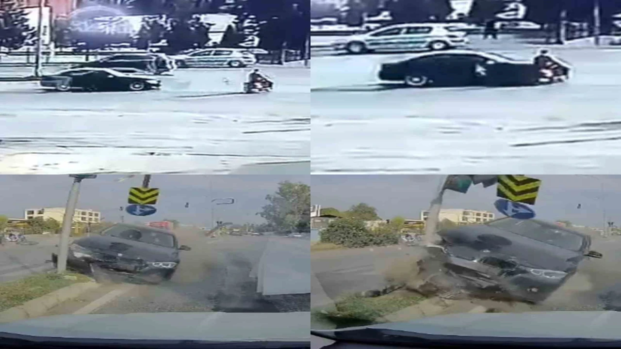 Kırmızı ışıkta geçen otomobil, motosiklete çarptı: O anlar kamerada