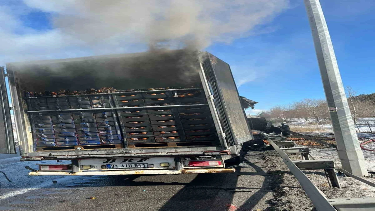 Adana-Pozantı Otoyolunda narenciye yüklü tır alevlere teslim oldu