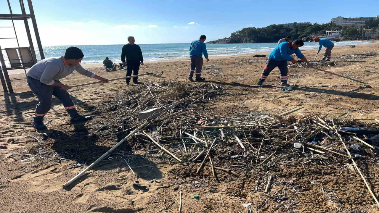 Alanyada fırtına sonrası plajlarda temizlik yapıldı