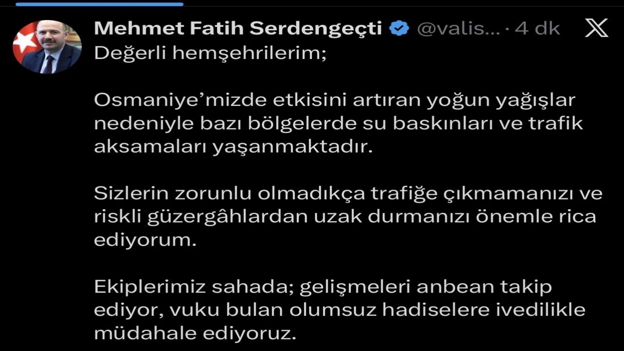 Osmaniyede şiddetli yağış ve fırtına hayatı olumsuz etkiledi