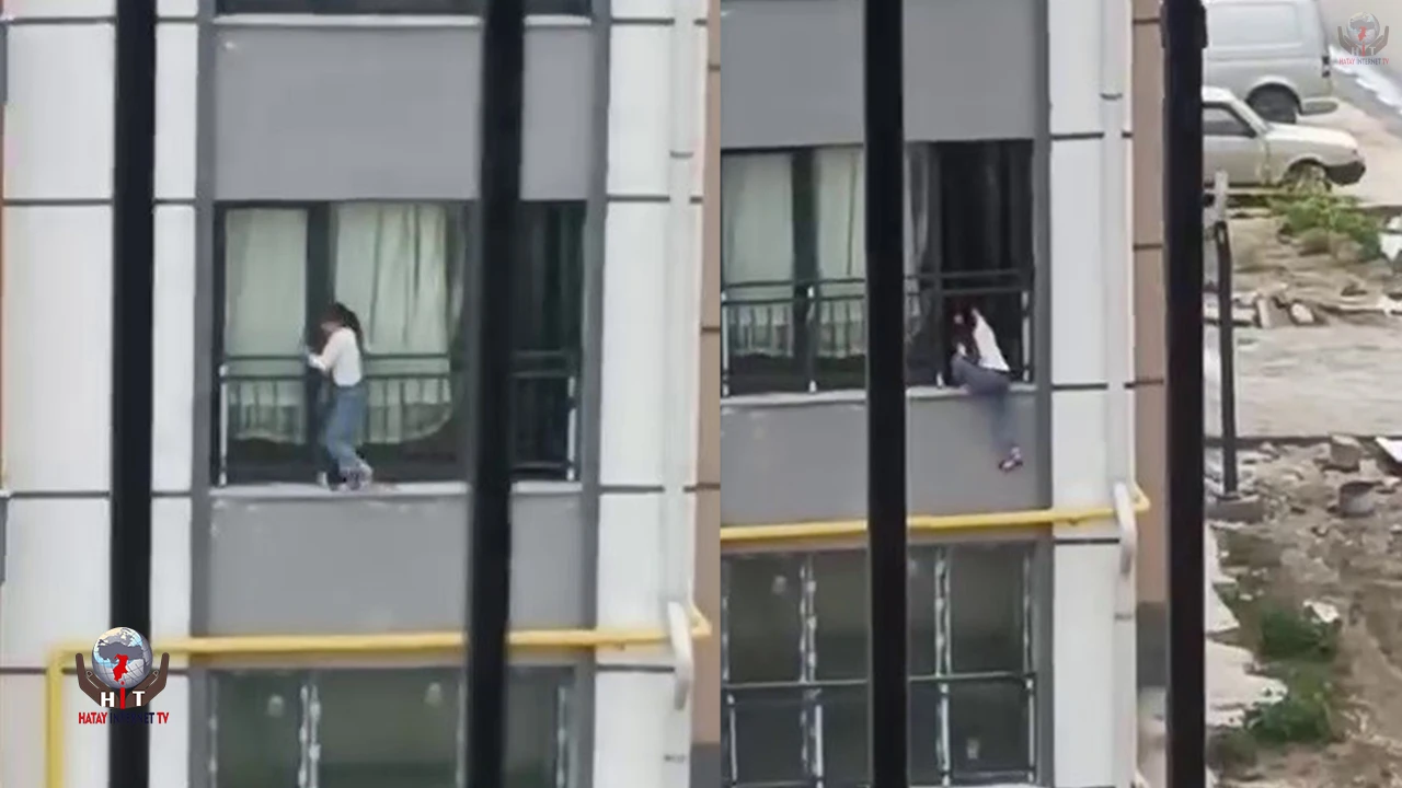 Camdan çıkarak korkulukta gezinen çocuk, yürekleri ağza getirdi