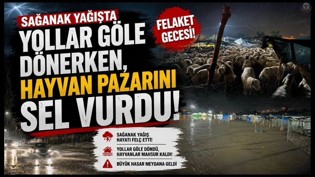 Dörtyolda sağanak yağışta yollar göle dönerken, hayvan pazarını sel vurdu