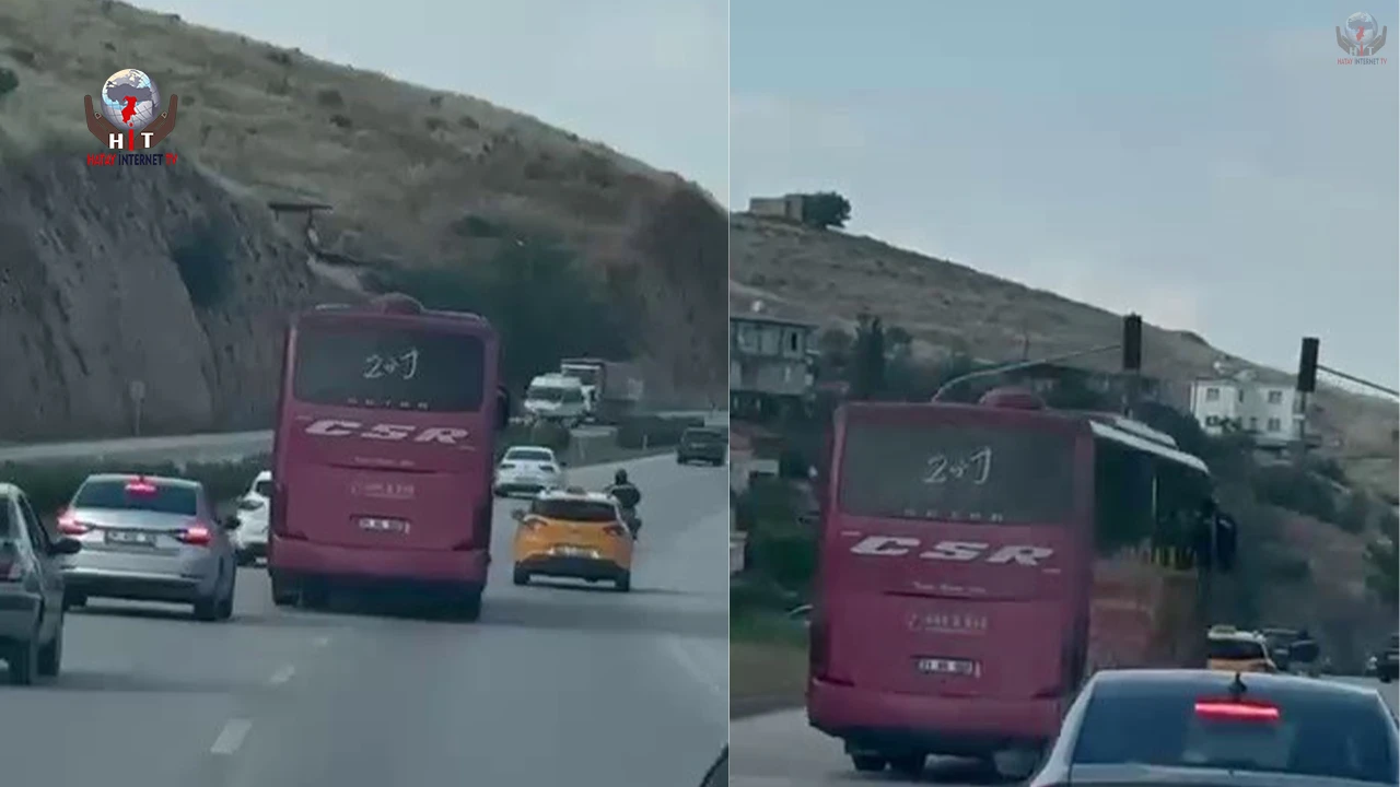 Kornaya basarak otomobilleri sollayan yolcu otobüsü, manevralarıyla korkuttu
