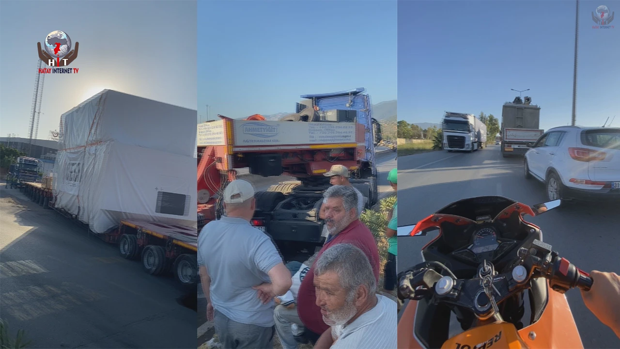 Hatayda devrilen tır yolu trafiğe kapattı, uzun araç kuyruğu oluştu