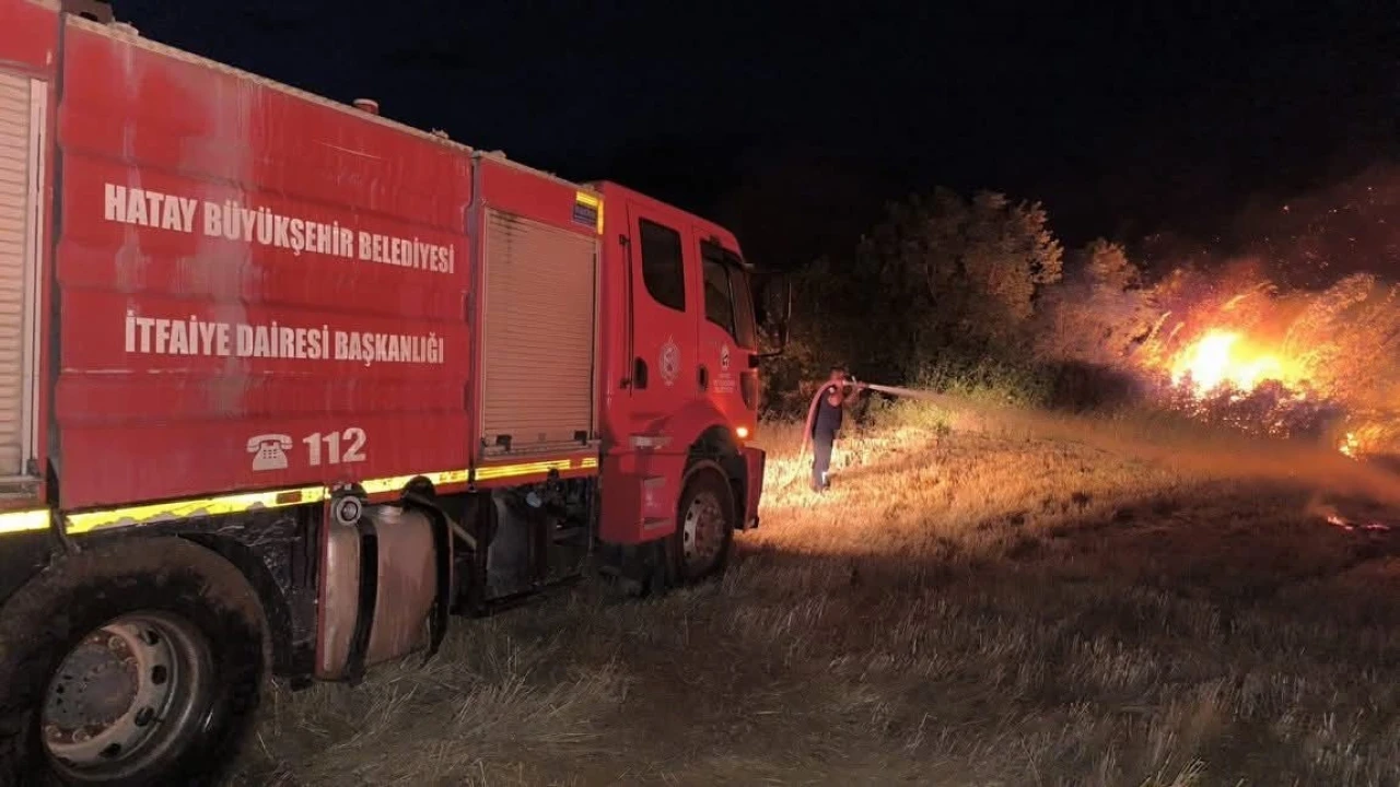Kırıkhanda otluk alandan alevler yükseldi