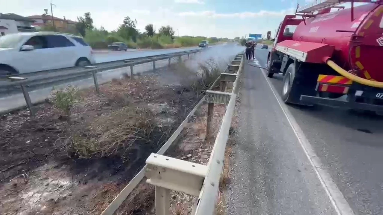 Araçtan atılan izmarit refüjde yangın çıkardı
