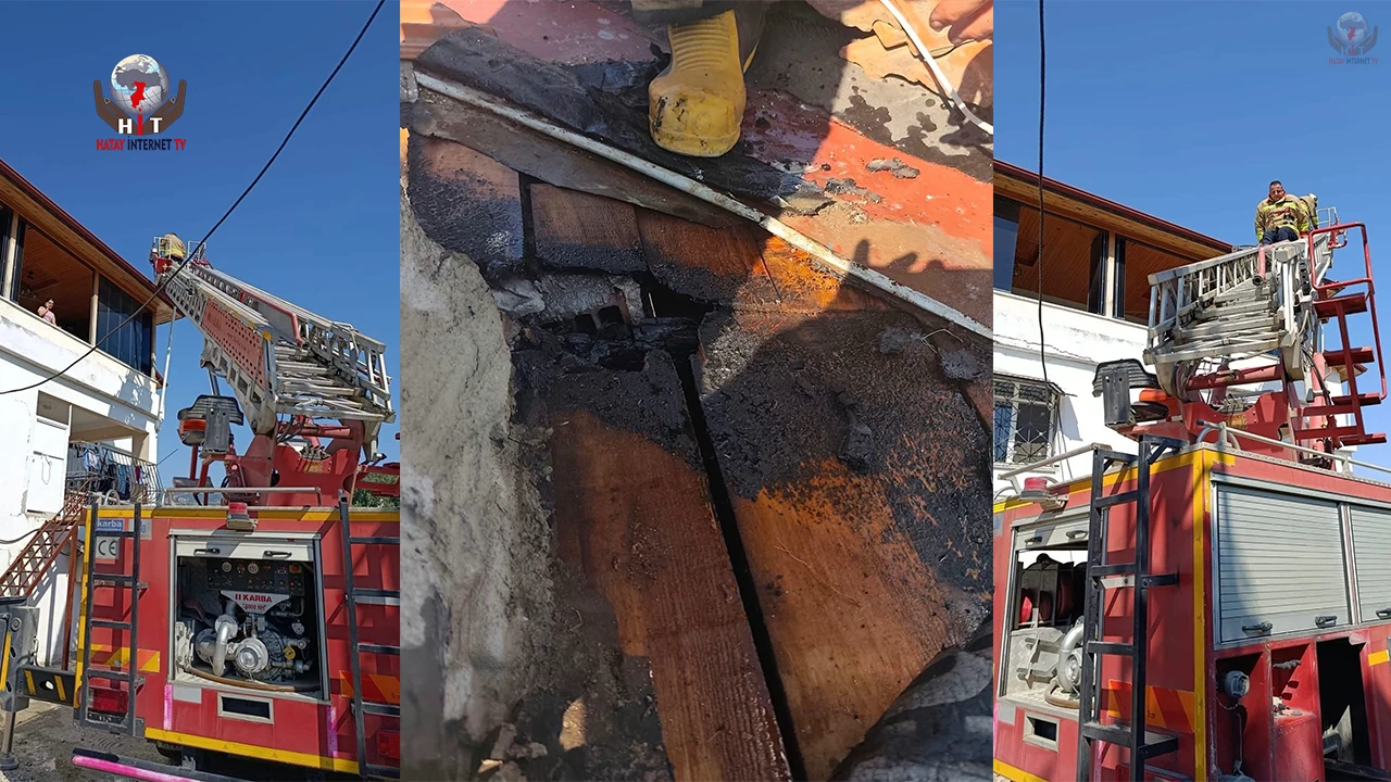 Defnede çatı yangını binaya sıçramadan söndürüldü
