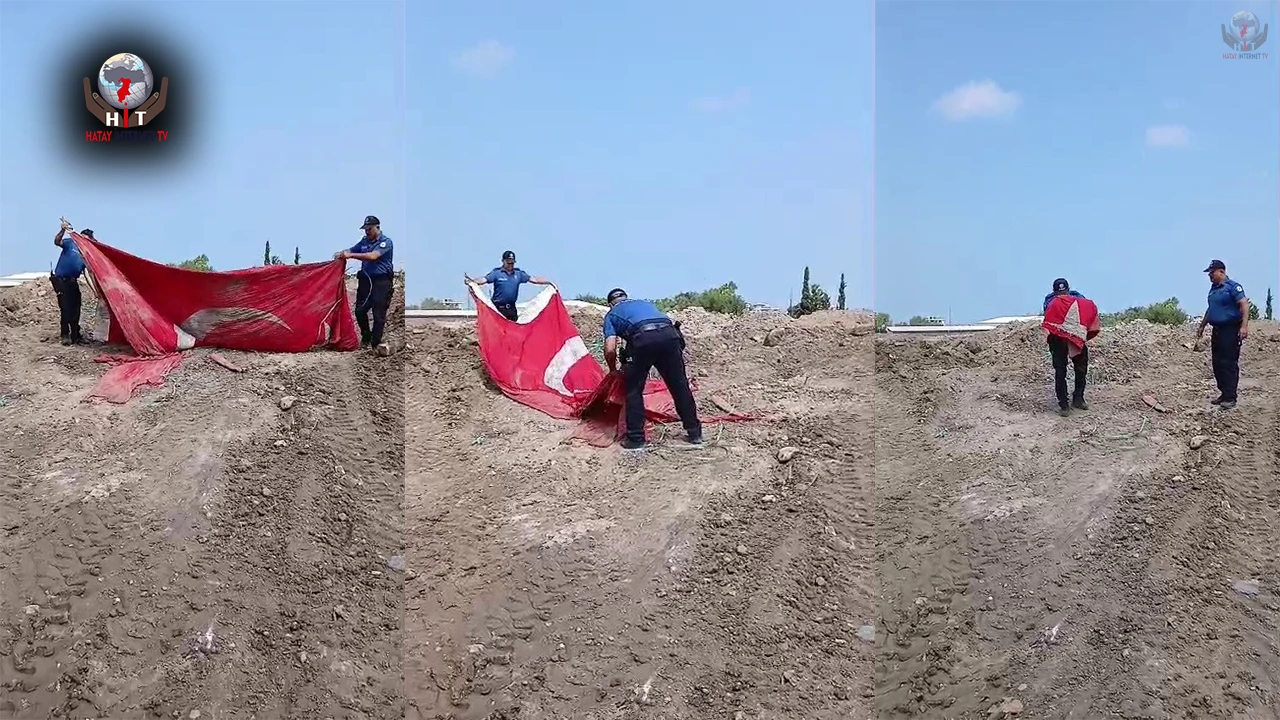 Moloz yığınları arasındaki Türk bayrağını öpüp, başına koyan polis takdir topladı