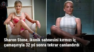 İkonik sahnesini kırmızı dantel iç çamaşırı içinde tekrar canlandırdı