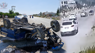 Patpat ile otomobilin çarpıştığı kazada 2 kişinin havaya uçtuğu anlar kamerada