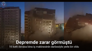 16 katlı devasa bina iş makinesinin darbesiyle yerle bir oldu: O anlar kamerada