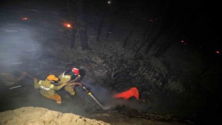 Alevlere müdahale eden orman işçisi metrelerce aşağı yuvarlandı, kalkıp görevine devam etti