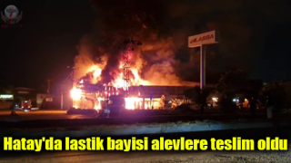 Hatay'da lastik bayisi alevlere teslim oldu