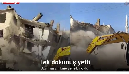 6 katlı bina iş makinesinin dokunuşuyla yerle bir oldu