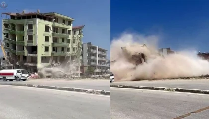 7 katlı binanın yıkılma anı saniye saniye kameraya yansıdı