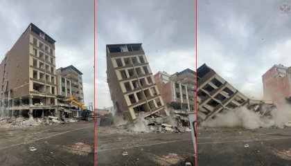 8 katlı bina iş makinesinin dokunuşuyla yerle bir oldu