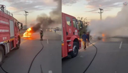 Motor kısmı yanmaya başlayan otomobil alevlere teslim oldu