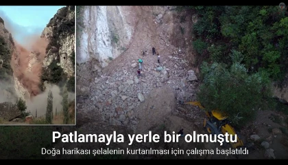 Patlamayla yerle bir olan doğa harikası şelalenin kurtarılması için çalışma başlatıldı