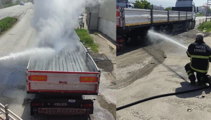 Sıcak demir yüklü tırda yangın