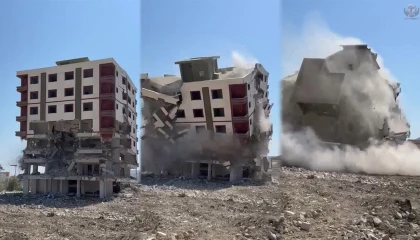 8 katlı bina iş makinesinin dokunuşuyla yerle bir oldu