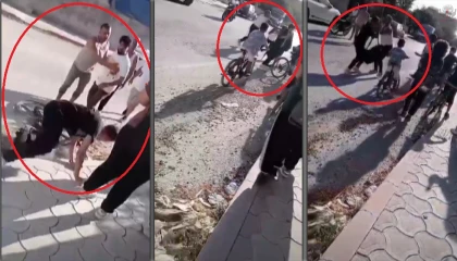 Gürültüye tepki gösteren şahsın 12 yaşındaki çocuğu dövdüğü anlar kamerada