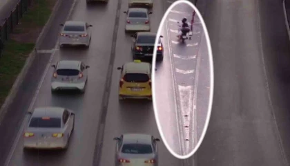 Motosikletlilerin trafikteki kural ihlalleri dron kamerasında