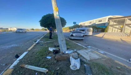 Refüje çıkıp ağaçları deviren otomobil sürücüsünü aydınlatma direği durdurdu