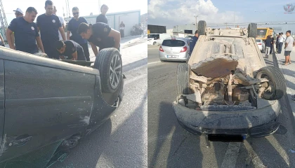 Ters dönen aracın sürücüsü yaralandı