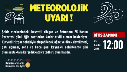 Kahramanmaraşta kuvvetli fırtına yarın öğle saatlerine kadar devam edecek