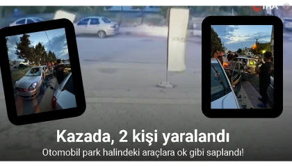 Otomobilin park halindeki araçlara ok gibi saplandığı anlar kamerada