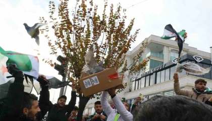 Antalyadaki Suriyeliler rejimin yıkılmasını gökyüzüne beyaz güvercin bırakarak kutladı